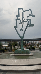 Late-night documentation captures Puebla plaza sculpture, fitness studio