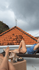 Women relax on rooftop patio in North Kuta Indonesia