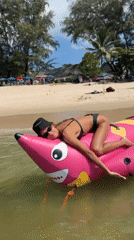 Beach day unfolds at Thailand's Choeng Thale with inflatables