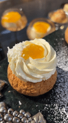 Close-up look at pastries and baked desserts in Riga