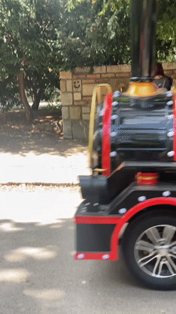Miniature train and carousel at an outdoor Belgrade amusement spot