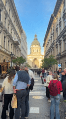 Busy pedestrian street scene captured in Budapest Hungary
