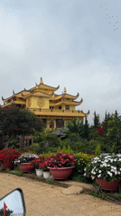 Traditional pagoda building documented amid gardens in Da Lat