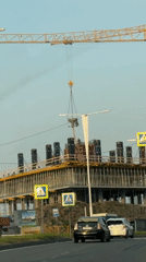 Construction crane operates near university campus on Russky Island