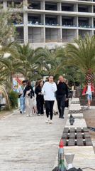 Morning pedestrian activity observed near Budva waterfront construction zone