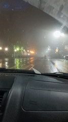 Night driving through foggy wet streets in Sarapul, Russia