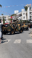 Military parade and Turkish flag on display in Kyrenia