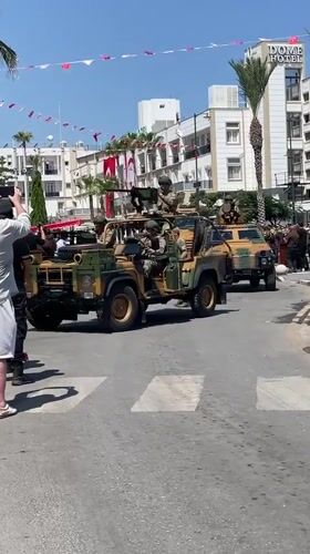 Military parade and Turkish flag on display in Kyrenia