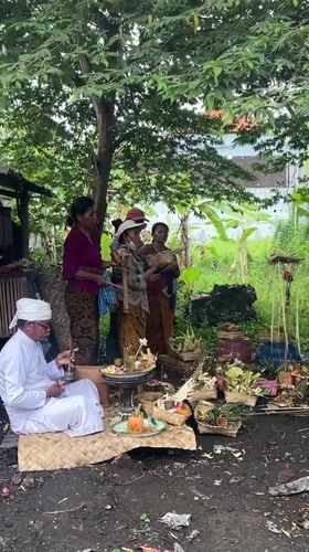 Religious ceremony and owl mural witnessed in Sukawati