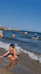 Busy summer beach day on the Bulgarian Black Sea coast