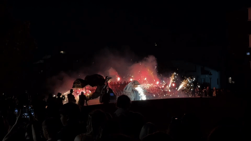 Dragon effigy and fire parade light up el Vendrell streets