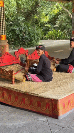Musicians play traditional instruments in Blahbatuh, Indonesia