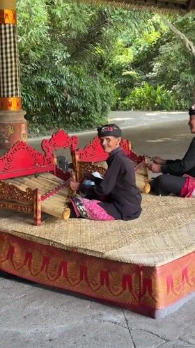 Musicians play traditional instruments in Blahbatuh, Indonesia