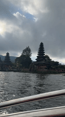 Morning recreation at Lake Beratan temple complex in Bali