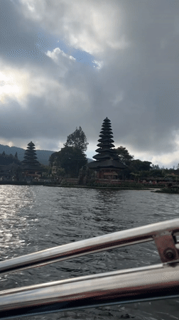 Morning recreation at Lake Beratan temple complex in Bali