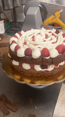 Fresh baked goods and cake preparation in Italian bakery