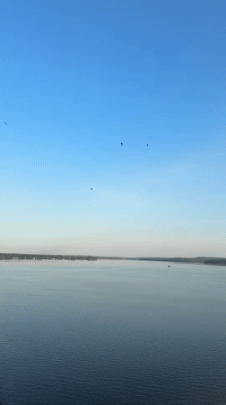 Peaceful dawn scenes captured at Votkinsk waterway with swans