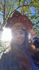 Woman in traditional Russian headdress photographed in Birobidzhan