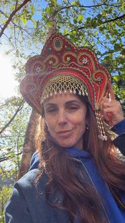 Woman in traditional Russian headdress photographed in Birobidzhan