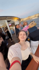 Boat party drifting through Saint Petersburg on the longest day