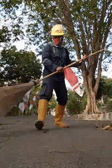 Late-night street sweeping in Tlogobendung, Indonesia