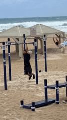 Morning workout session at Tel Aviv beachside fitness station