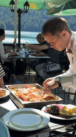 Lakeside restaurant service underway in Pitomine, Montenegro