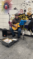 Street musician plays as cat rests in Kadıköy metro