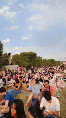 Outdoor concert on Champ de Mars, Eiffel Tower as backdrop