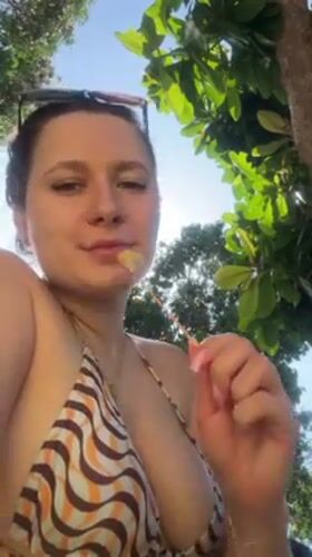 Tourist documents early morning resort vacation in Karon Thailand