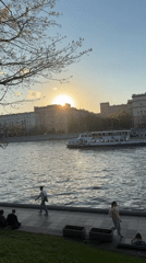Sunset leisure time along Moscow's Moskva River draws residents