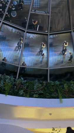 Dancers perform inside glass dome at Baku venue
