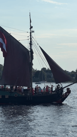 Tall ship sails the Daugava River in Riga