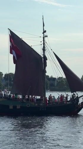 Tall ship sails the Daugava River in Riga