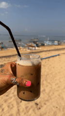 Iced coffee on a Bali beach, two angles