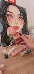 Artist works on paint-by-numbers portrait in Bar, Montenegro