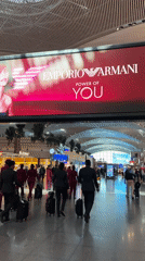 Morning activity captured at Turkish airport terminal and shops