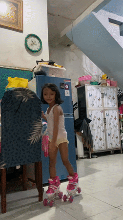 Child enjoys late-night roller skating and snacks in Gelam home