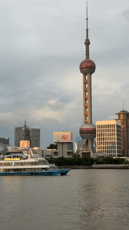 Morning along the Bund with Shanghai's skyline front and center