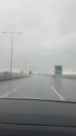 Heavy rain documented on highway in Başakşehir, Turkey