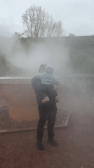Father and child visit geothermal area in Bad Kreuznach