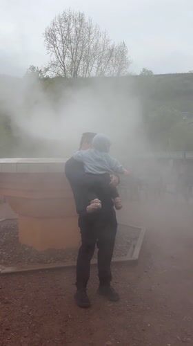 Father and child visit geothermal area in Bad Kreuznach