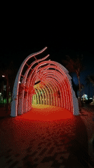 Color-changing light tunnel draws pedestrians in Ho Chi Minh City