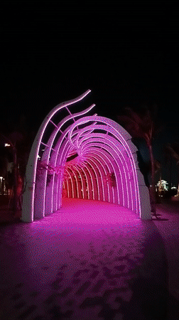 Color-changing light tunnel draws pedestrians in Ho Chi Minh City