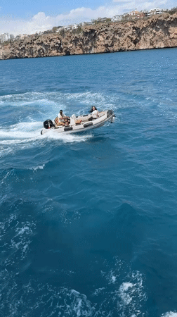 Two-person motorboat spotted cruising waters off Antalya, Turkey