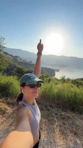 Clifftop selfies above the Adriatic near Budva, Montenegro