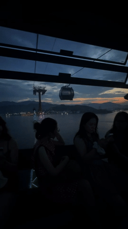 Cable car ride over Nha Trang bay at dusk