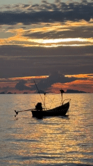 Quiet sunrise morning captured in Thai fishing village
