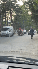 Surami, Georgia: street renovation, a carriage, and a Soviet-era monument