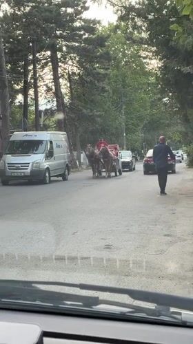 Surami, Georgia: street renovation, a carriage, and a Soviet-era monument